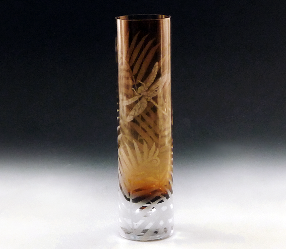 Jaguar Glass - Etched Dragonfly Vase