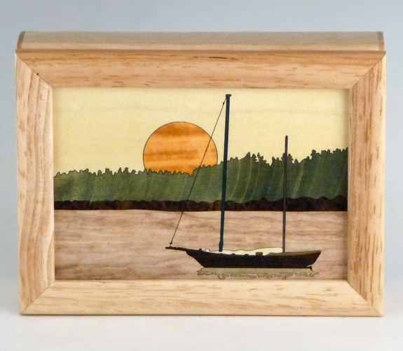 MarqArt - Marquetry Wood Box with Sailboat Design