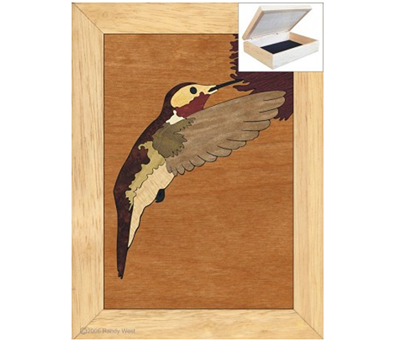 MarqArt - Marquetry Wood Box with Hummningbird