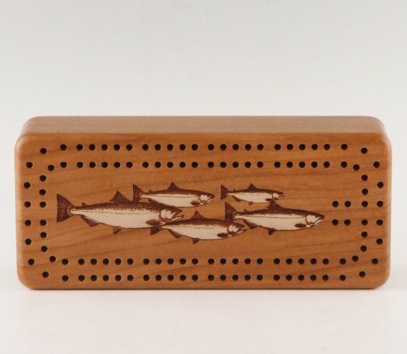 Mitercraft Woodworking Engraved Salmon cribbage board