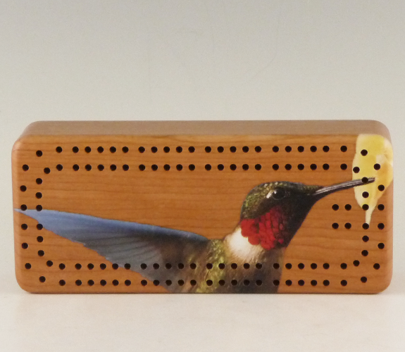 Mitercraft Woodworking Engraved Hummingbird cribbage board