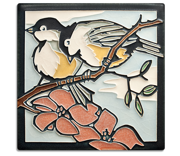 Spring Chickadees Tile by Motawi Tiles and Yoshiko Yamamoto